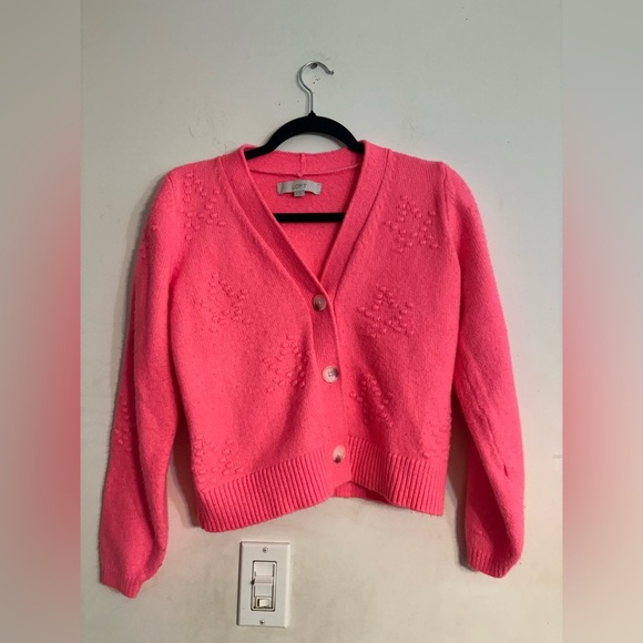 LOFT Neon Pink Button Up V Neck Cardigan XS Women Sweater.PREPPY - Picture 7 of 7